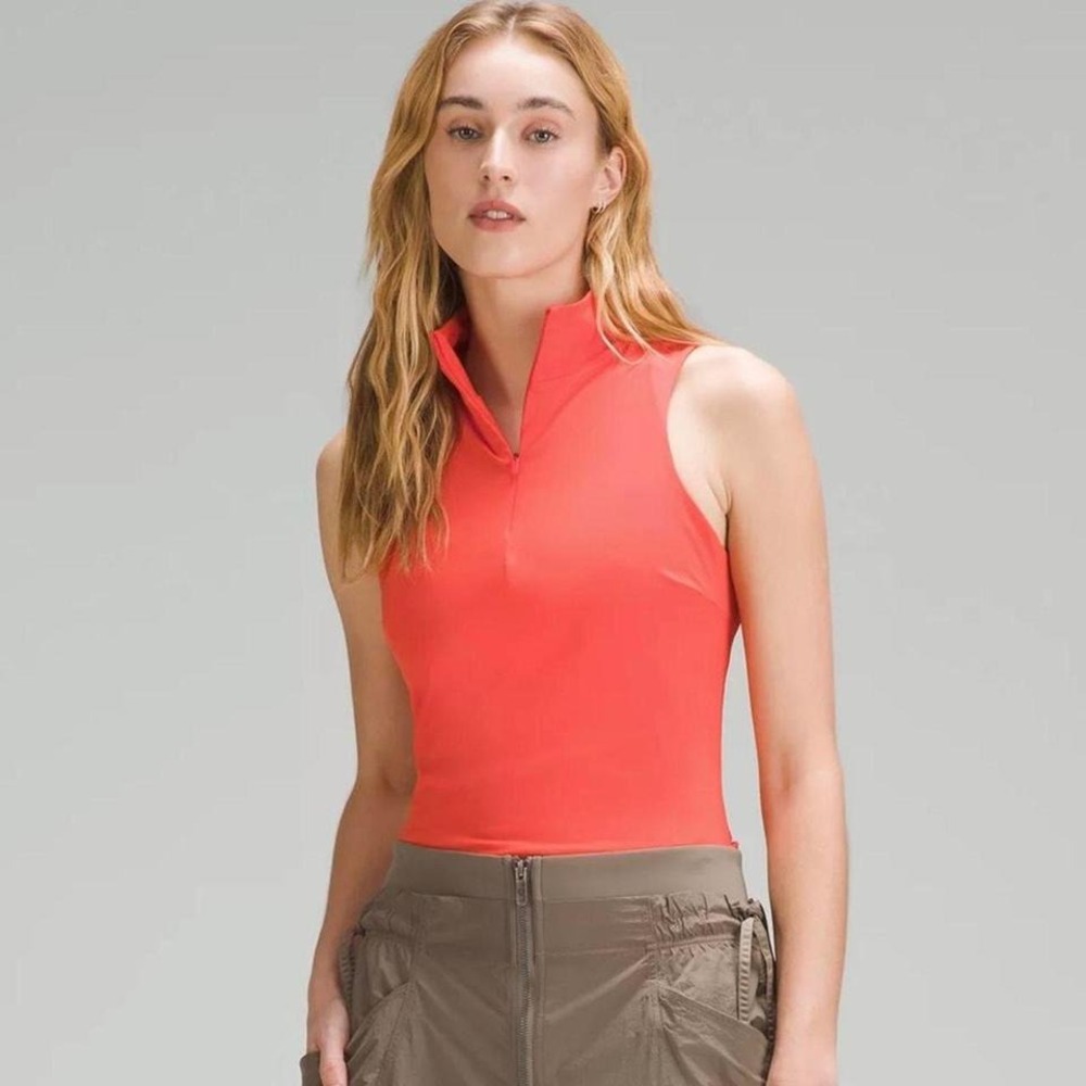 NWT Lululemon Tight-Fit Lined Half-Zip Tank‎ Women's M Color Coral Orange